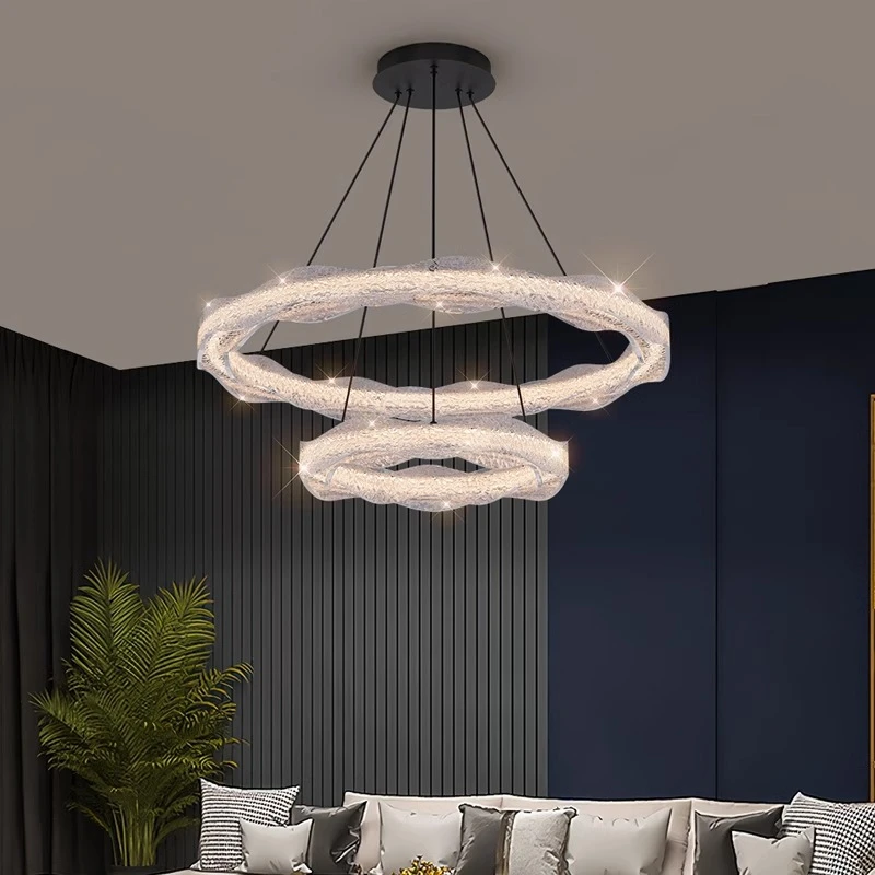 意式极简海浪流光客厅吊灯铂金树脂现代轻奢2025年新款大气环形灯