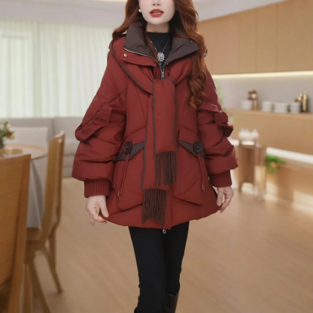 冬季新款羽绒服时尚气质休闲女神收腰显瘦减龄百搭设计师围巾款款