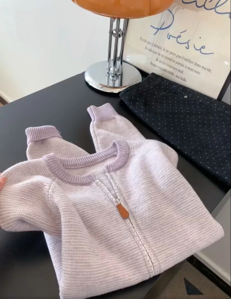 温柔风韩系圆领双拉链针织开衫女秋冬设计感别致洋气减龄宽松毛衣