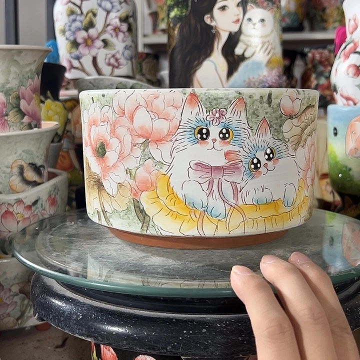 啷***琅景德镇手绘花盆满38包邮