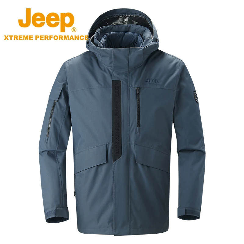 JEEP/吉普户外防泼水三合一冲锋衣可拆卸鹅绒内胆防水夹克外套