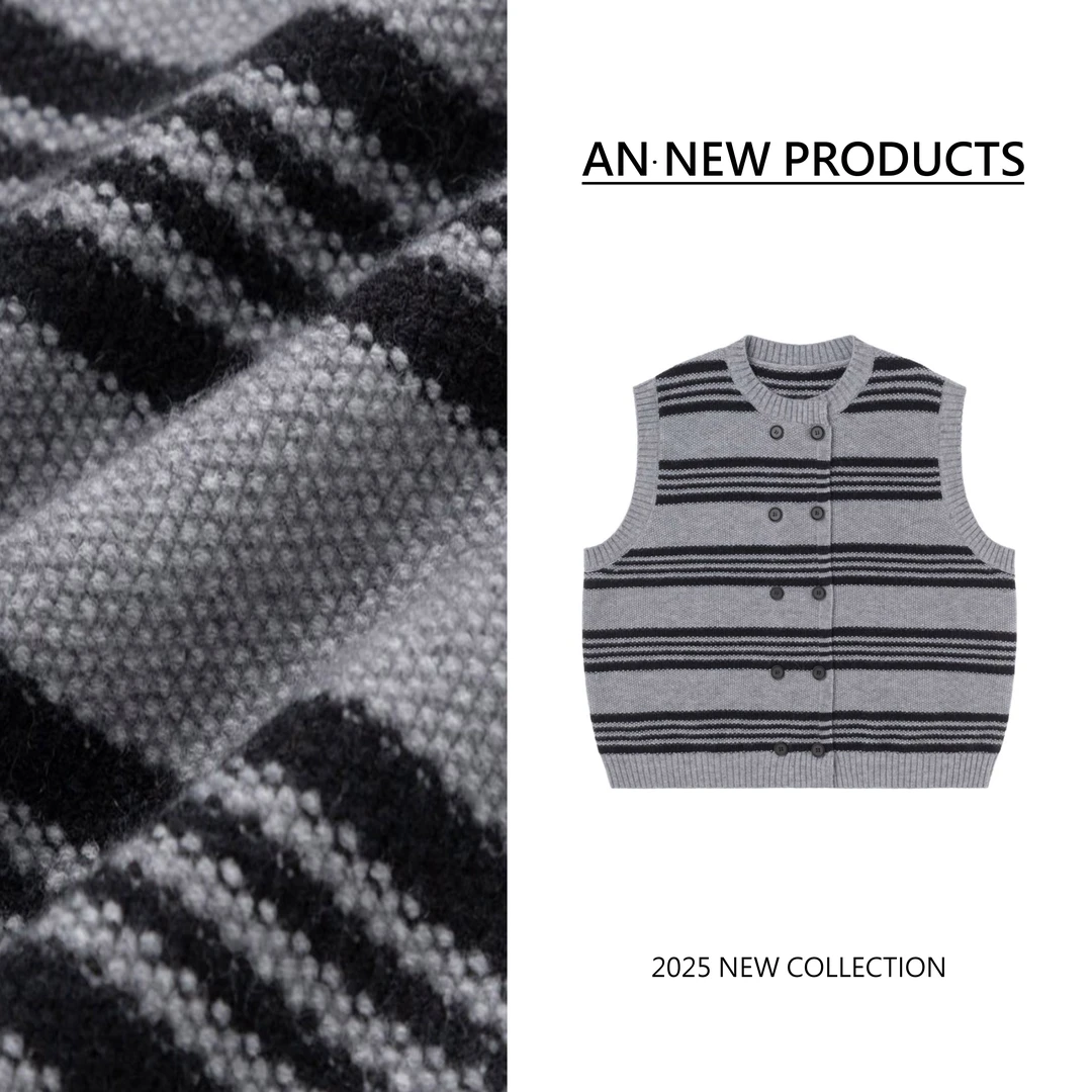 B11271新款时尚设计感双排扣复古条纹休闲针织马甲