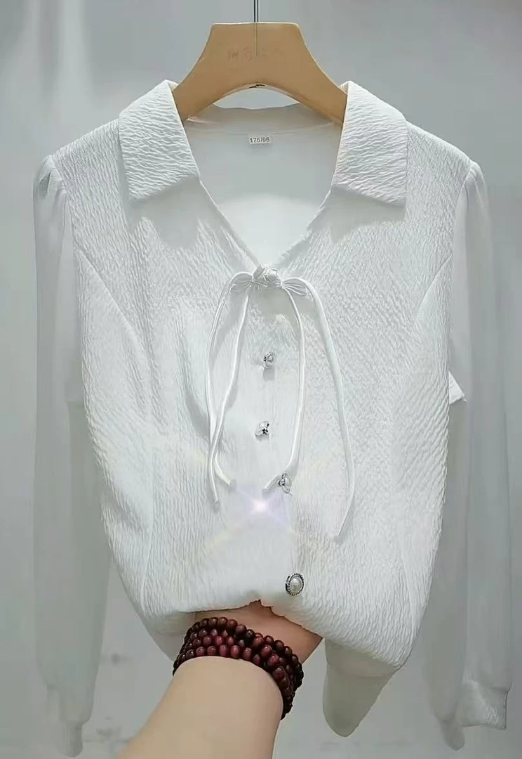 2025新中式盘扣长袖衬衫气质显瘦缎面雪纺衬衣春秋百搭上衣
