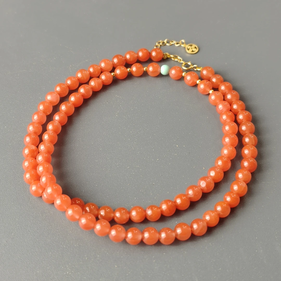 约6mm+保山冰红南红玛瑙DIY项链