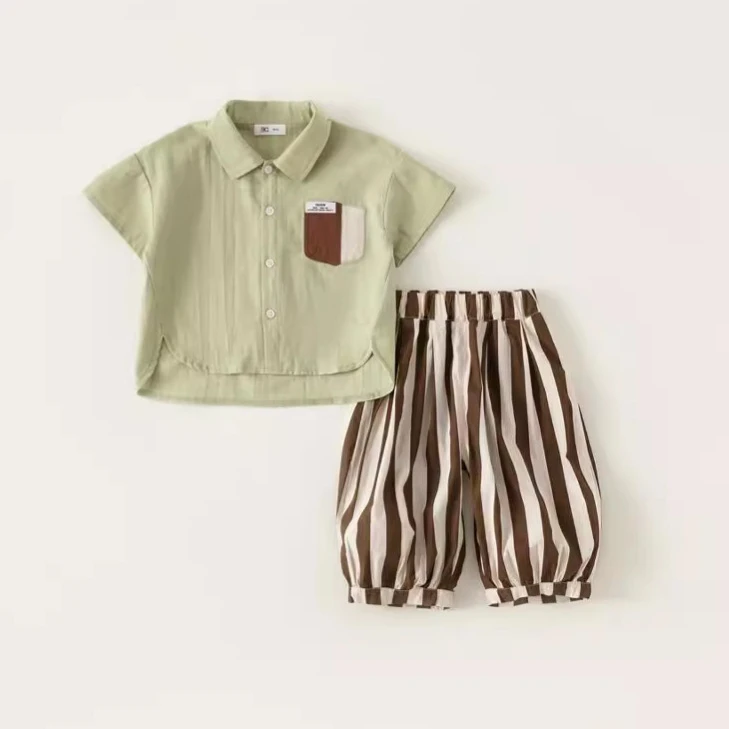 男童夏季短袖套装2024新款儿童装痞帅冰丝衬衫宝宝潮酷薄款两件套