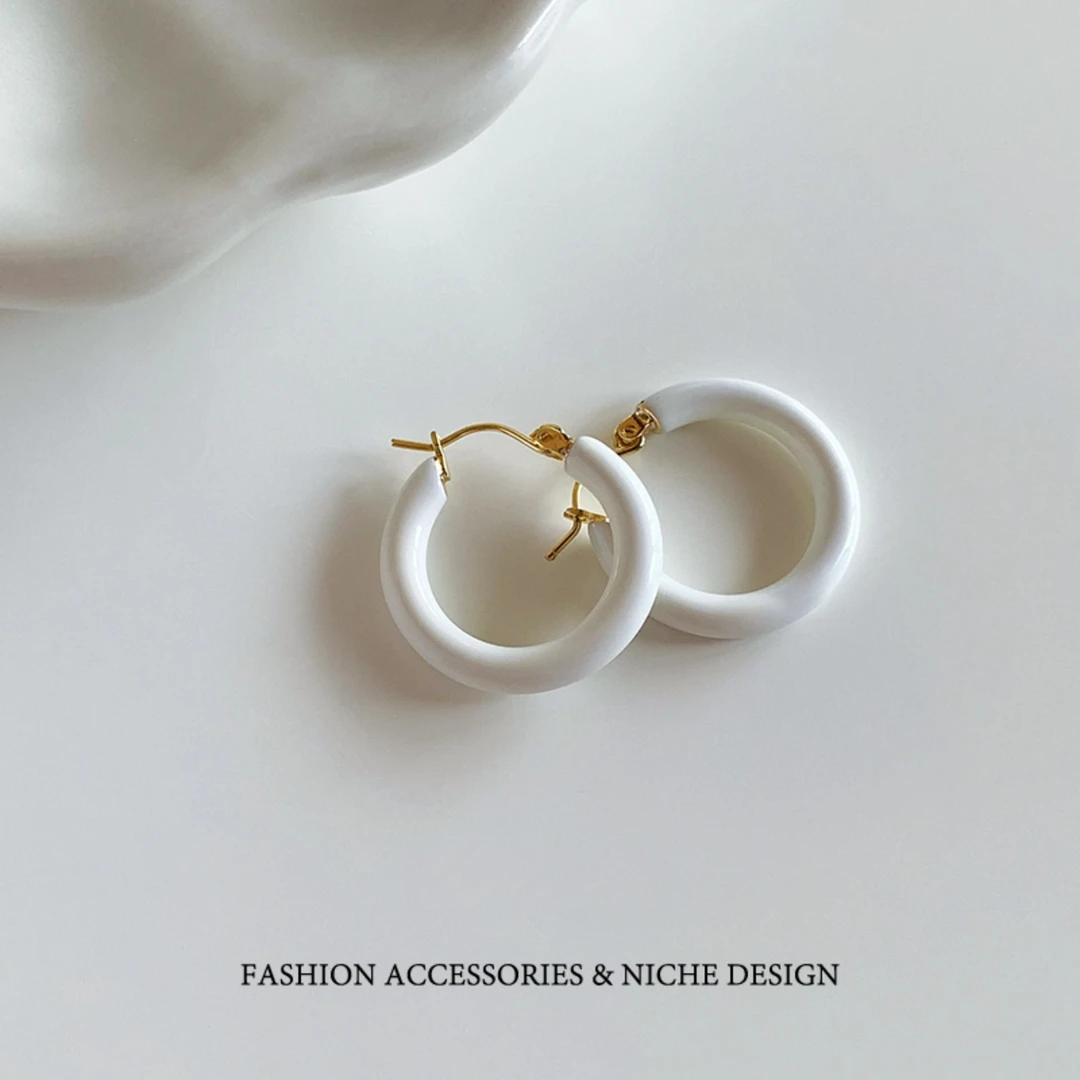 非金属树脂耳饰 法式素圈耳环女轻奢气质高级感精致百搭圈圈耳饰