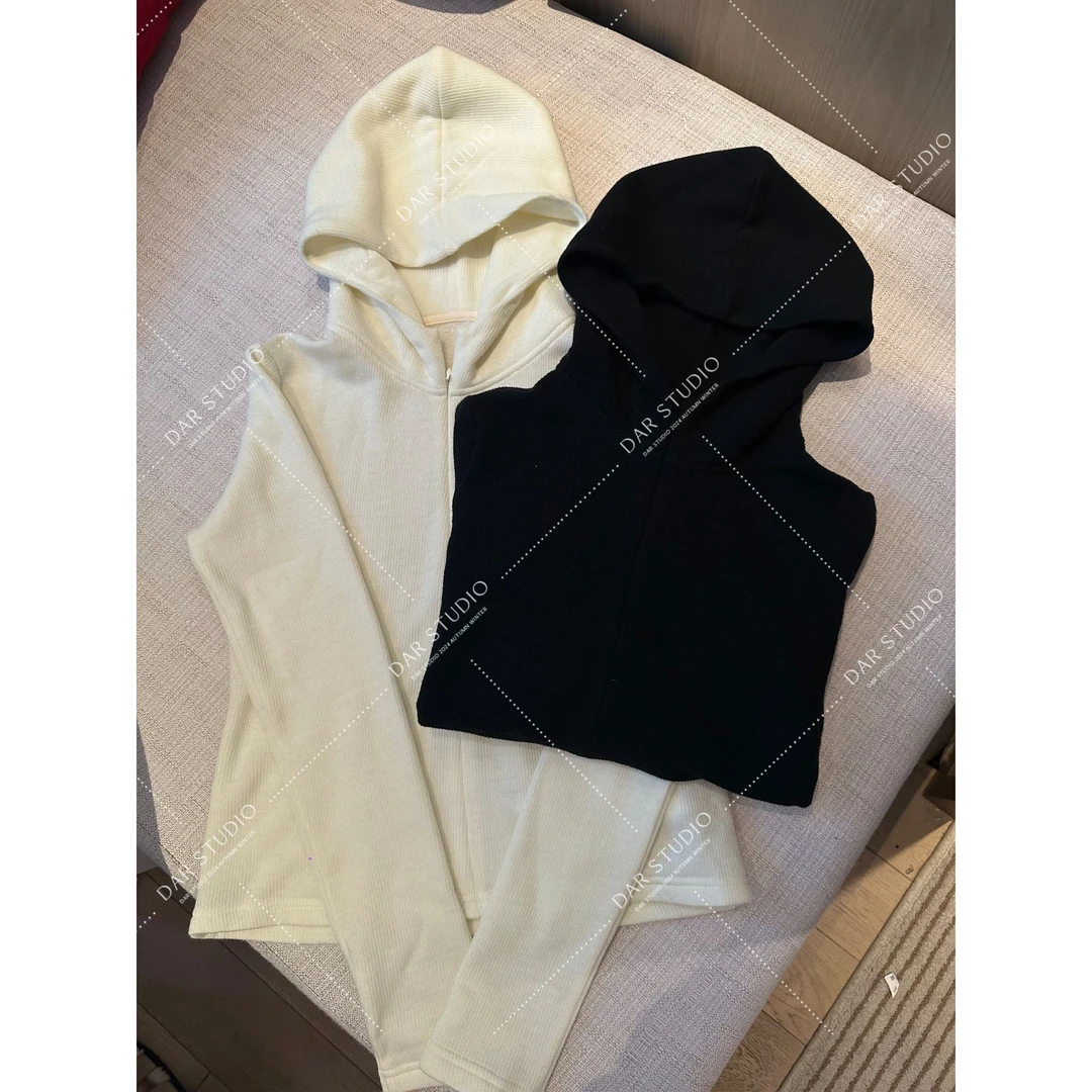 DAR STUDIO 深圳货【简约挚爱】羊M莱赛尔加绒连帽针织衫88236