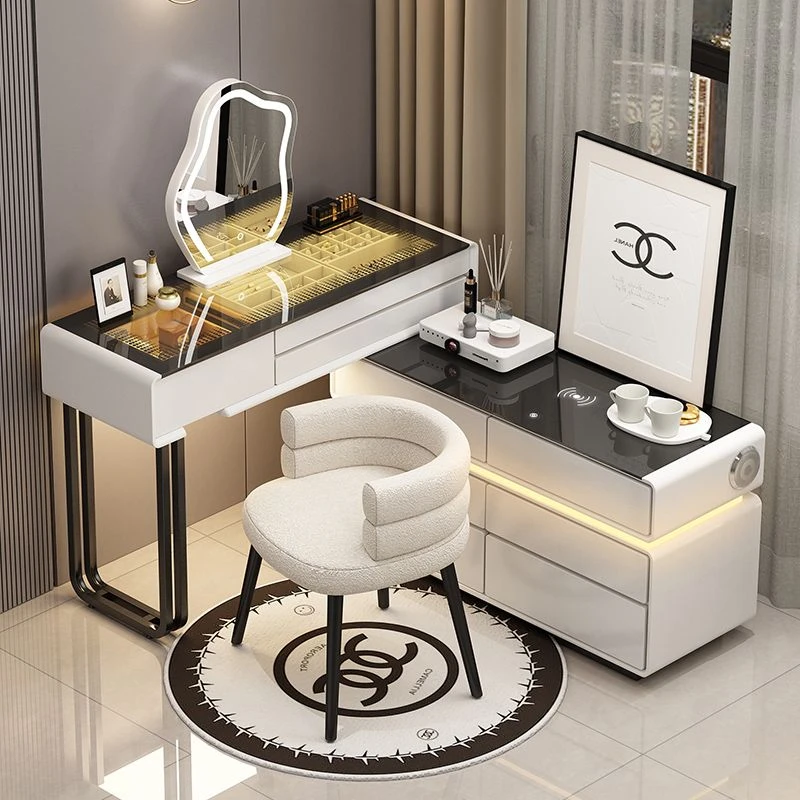 轻奢实木梳妆台2025新款高级感智能化妆桌现代简约收纳一体化妆台