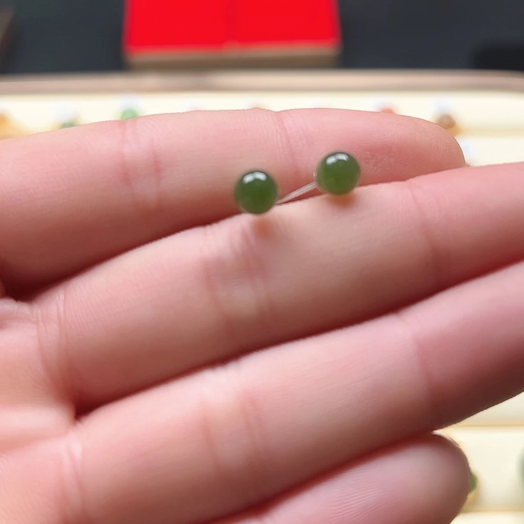 和田玉耳饰银S925镶嵌