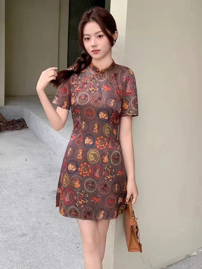 516款新中式改良版旗袍+短裤两件套