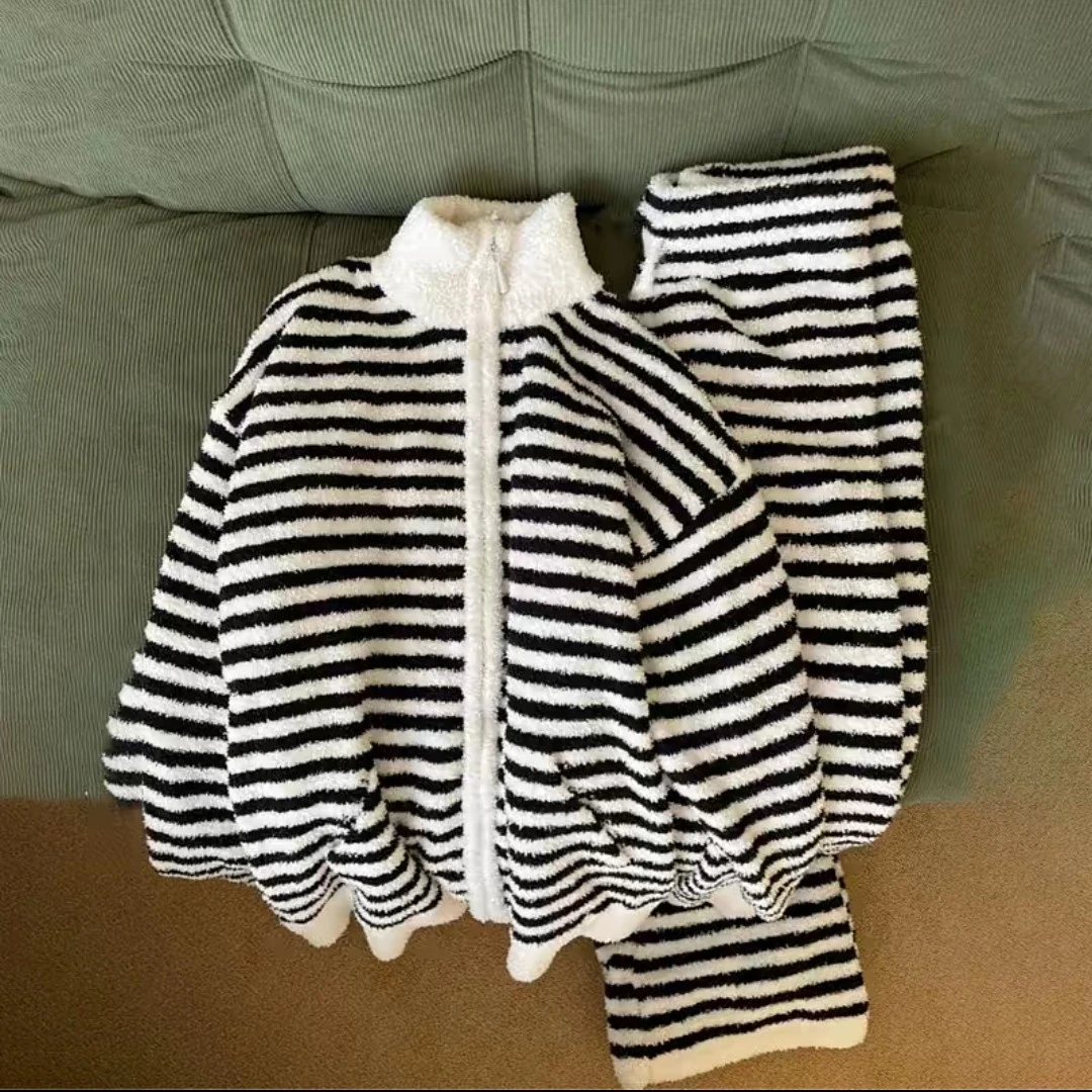 条纹睡衣小个子新款半家居服套装可外穿秋冬