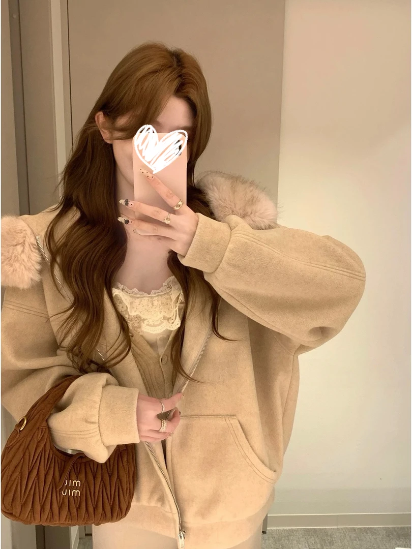 暖暖大外套 毛领可拆连帽棉服女冬韩系高级感宽松保暖外套