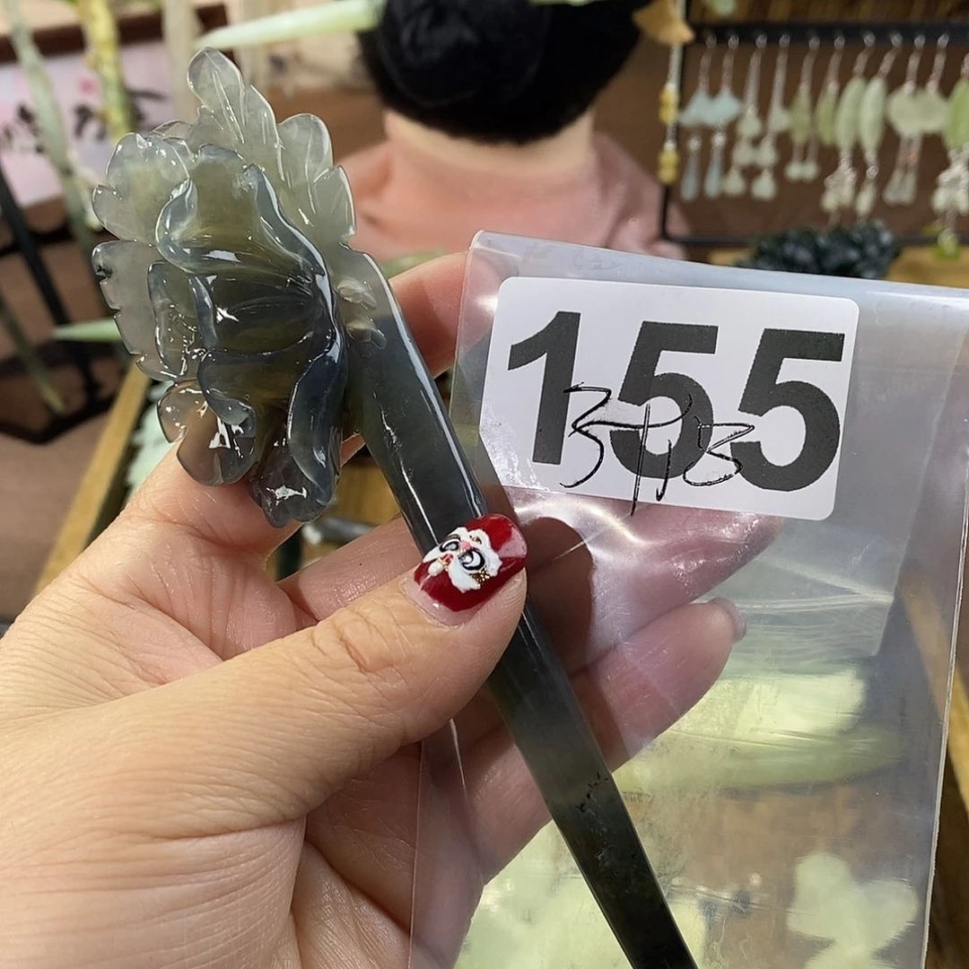 蛇纹石玉玉簪合金无*