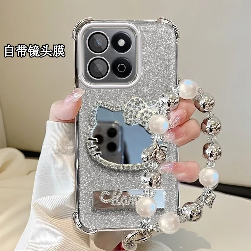 水钻KT猫补妆镜子华为Honor荣耀畅玩60Plus手机壳四角防摔ALT-AN0