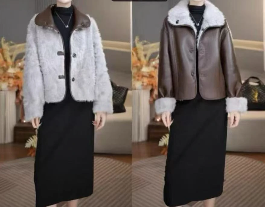 825（双面双穿）保暖短外套女士复古厚款重工常规休闲女默认风格