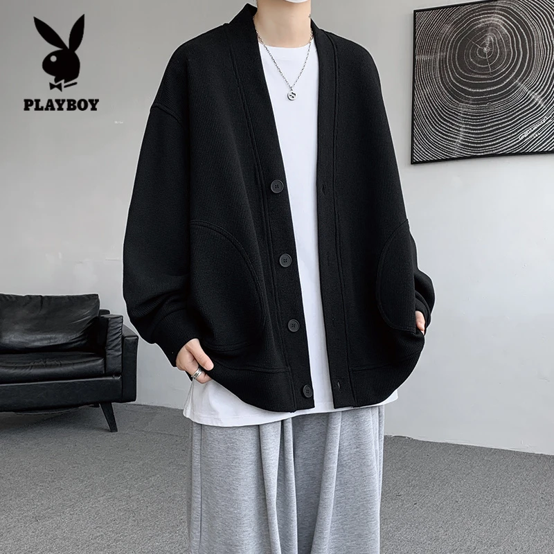 花花公子cleanfit针织开衫卫衣男款秋季慵懒风休闲V领华夫格外套