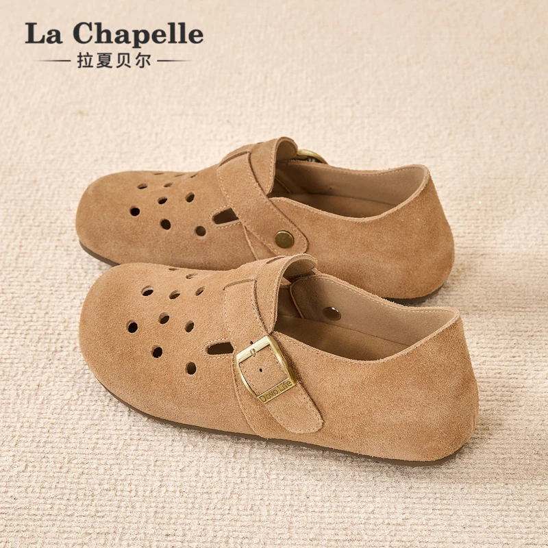拉夏贝尔洞洞勃肯鞋百搭复古透气百搭小众软底豆豆鞋休闲舒适夏季