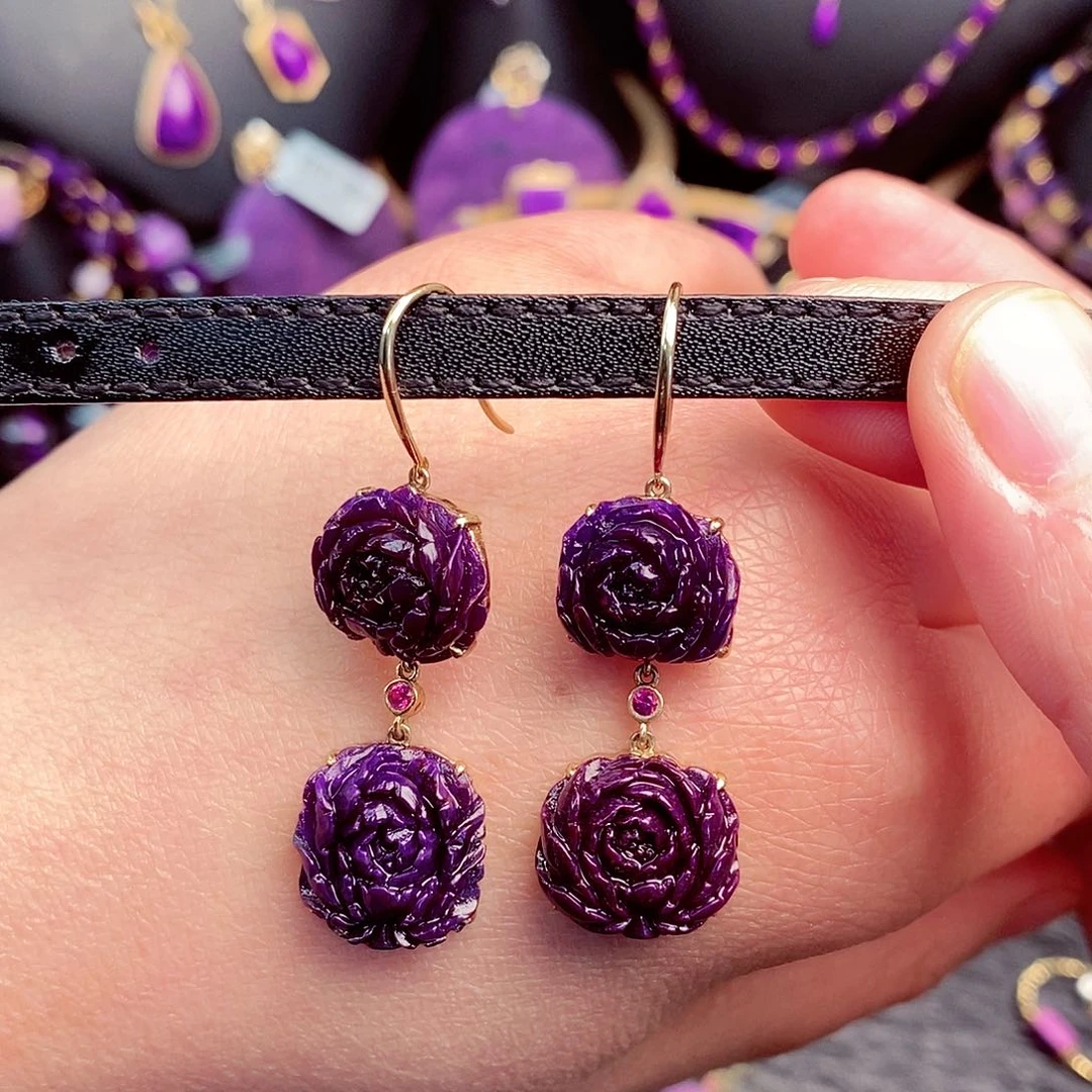 苏纪石（舒俱来）耳饰18K金镶嵌