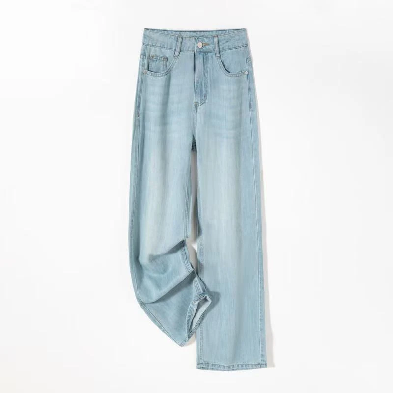 浅蓝色天丝垂感阔腿牛仔裤女2025春秋新款高腰宽松显瘦直筒裤 104