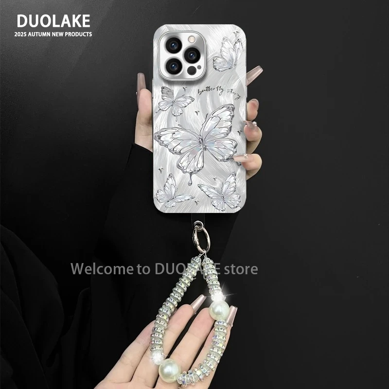 水晶蝴蝶适用苹果vivo华为oppo小米iPhone17电镀玻璃防摔手机壳潮