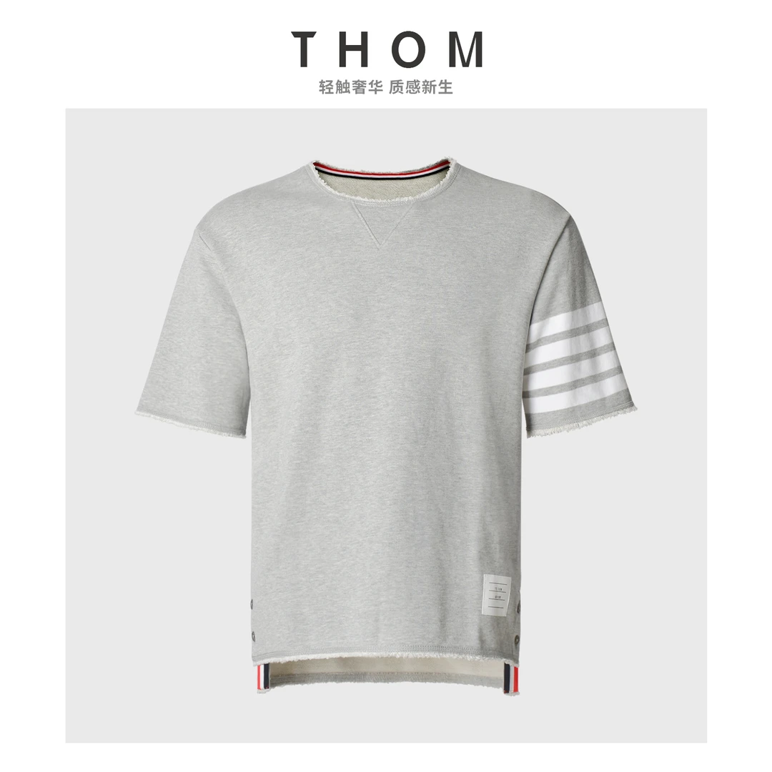 TB流苏夏季短袖T恤 四条时尚感条纹纯棉宽松上衣