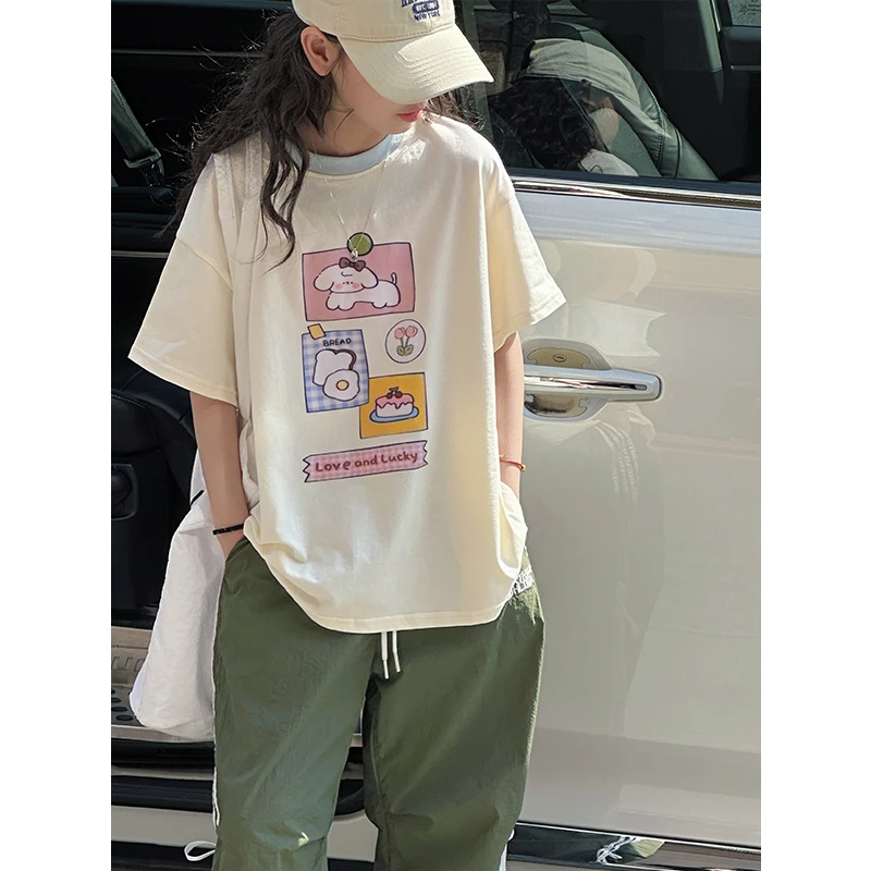 k28618蛋糕小狗女童短袖T恤夏装新款2025女大童儿童半袖上衣服潮T