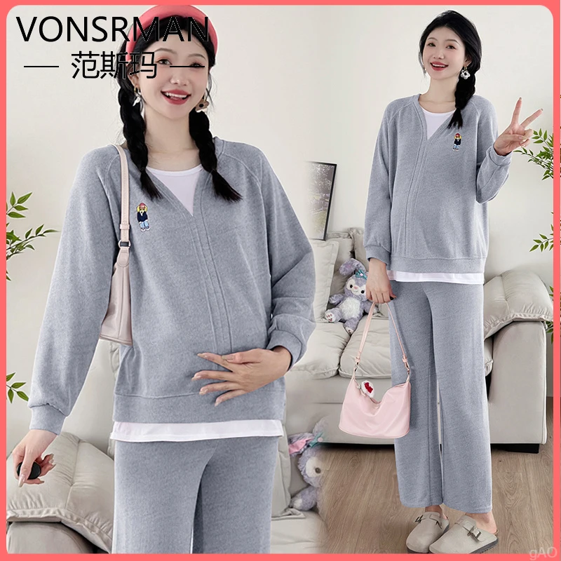 外穿休闲卫衣运动网红两件套时髦韩版孕妇装春秋新款套装孕妇春装