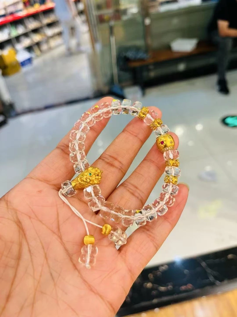 铜合金手链 白色水水爆闪转运珠百搭手链饰品串珠手饰单圈手工