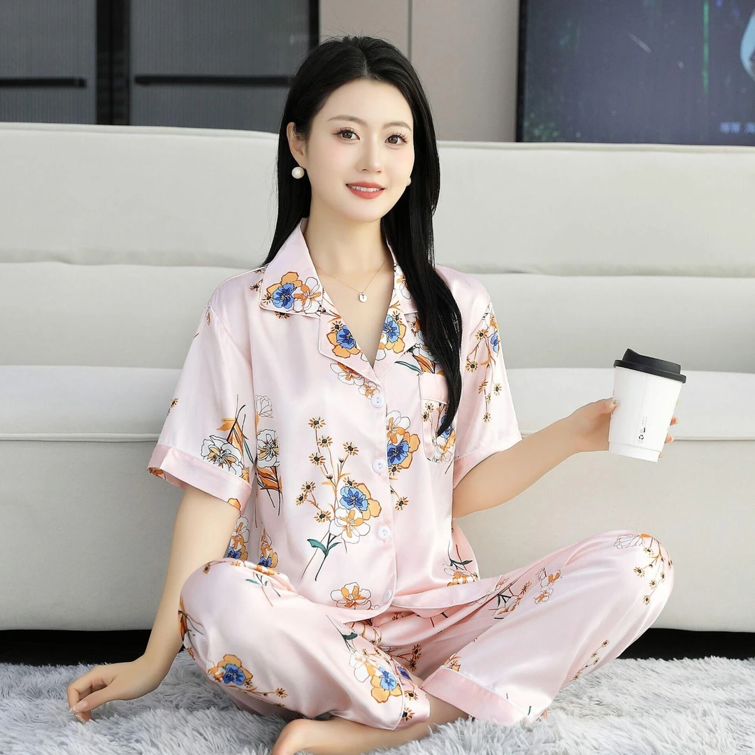 【现货直发】高档冰丝缎睡衣套装空调服家居服睡衣可外穿舒适