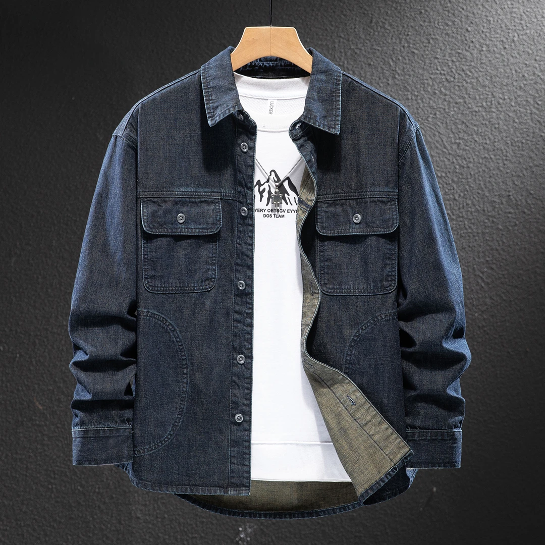 MR.MUDI/穆迪先生美式复古牛仔衬衫男士秋季新款宽松水洗牛仔外套