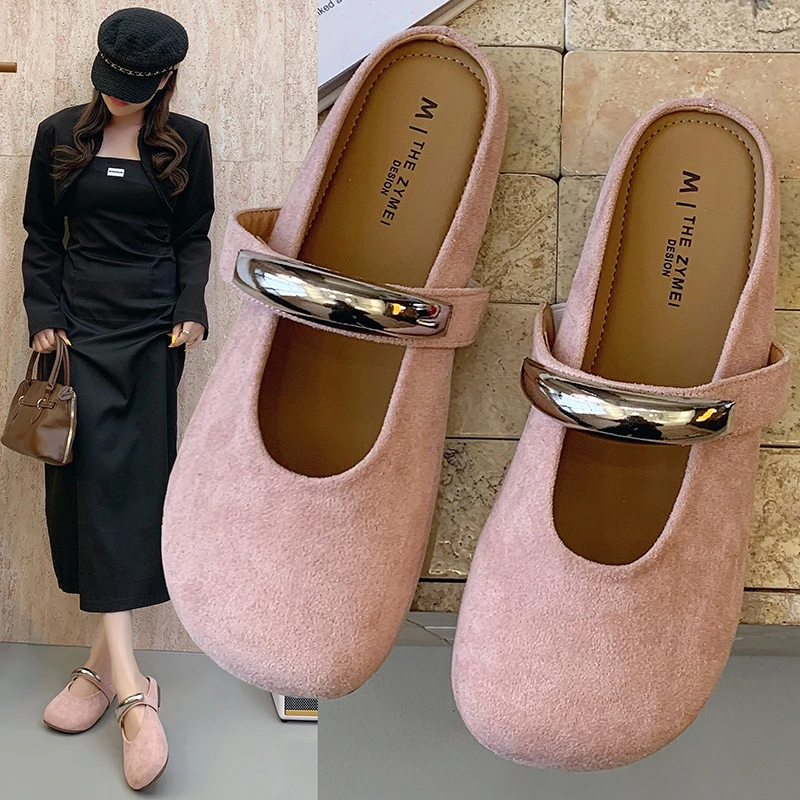 2025春新款法式包头半拖鞋女夏外穿勃肯鞋休闲一脚蹬孕妇穆勒凉鞋