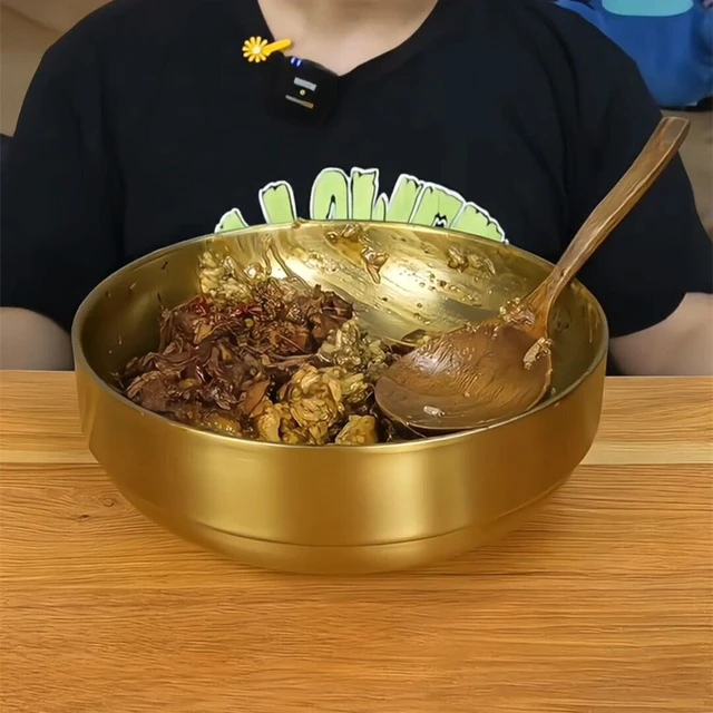 巨爱吃的周黑鸭同款碗大号冷面碗金色碗吃播勺子韩式不锈钢拌饭碗
