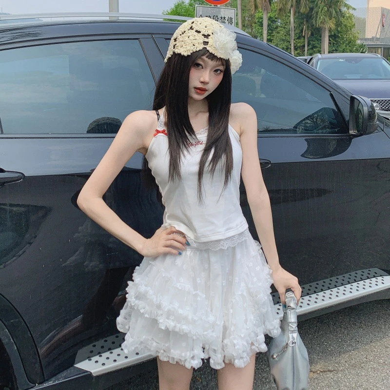 蕾丝网纱短裙女高腰字多层次蛋糕芭蕾风蓬蓬裙气质甜美半身裙