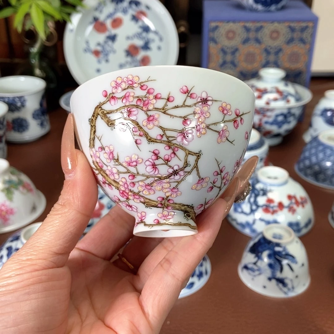 溢珍堂珍珠白釉梅花鸡心杯