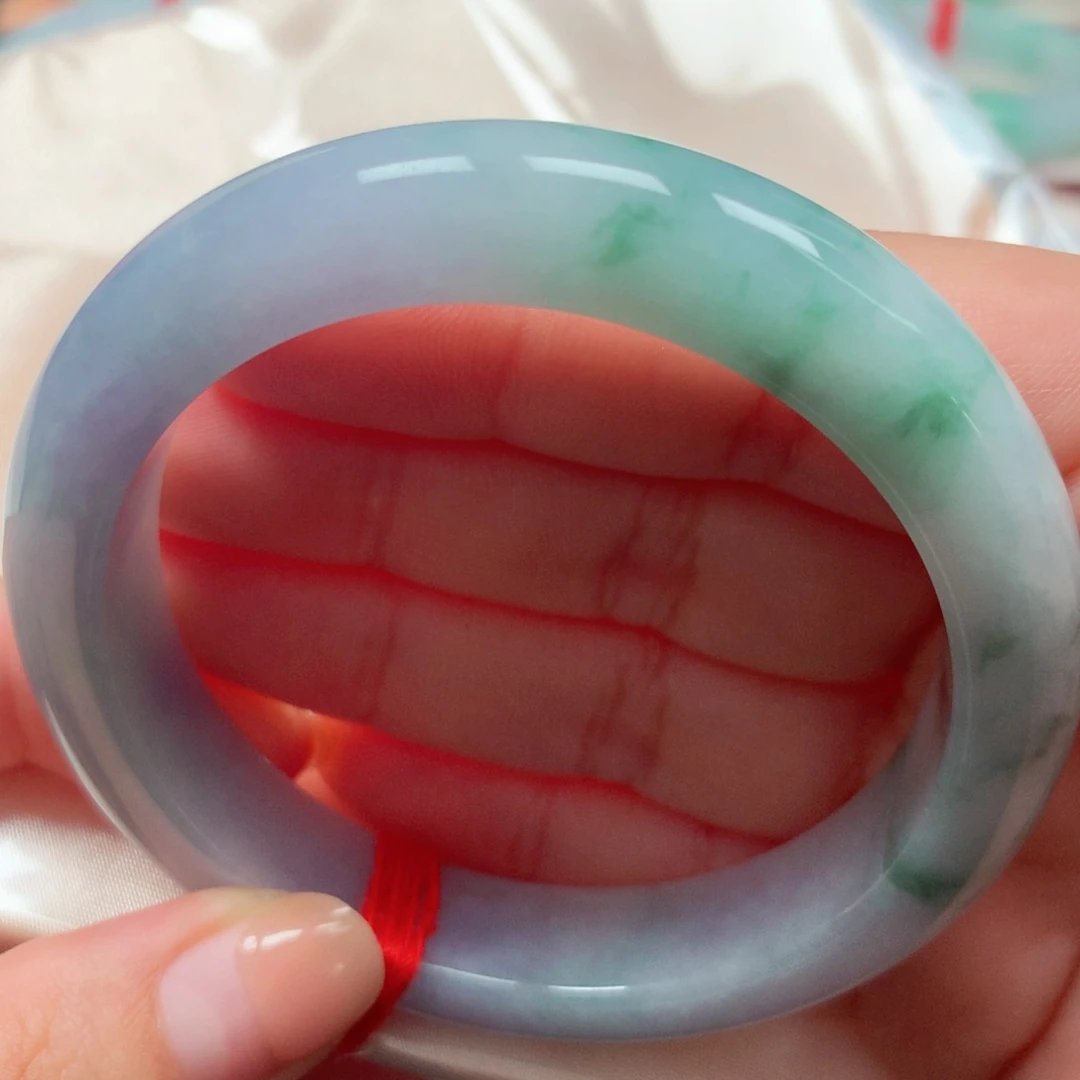 翡翠未镶嵌手镯22飘花春彩