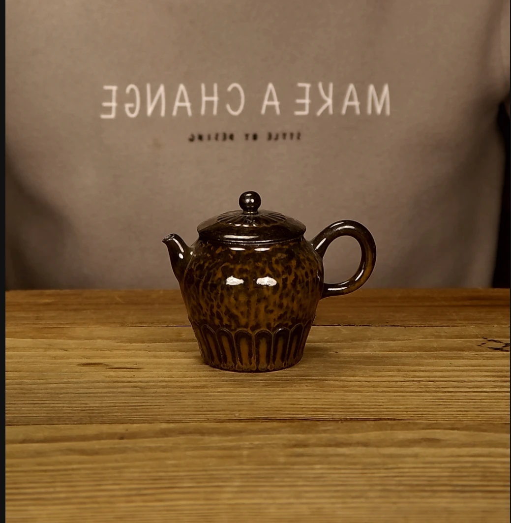 （朴月堂）老岩泥纯手工莲心茶壶虎皮纹球孔过滤手执单个泡茶壶功夫