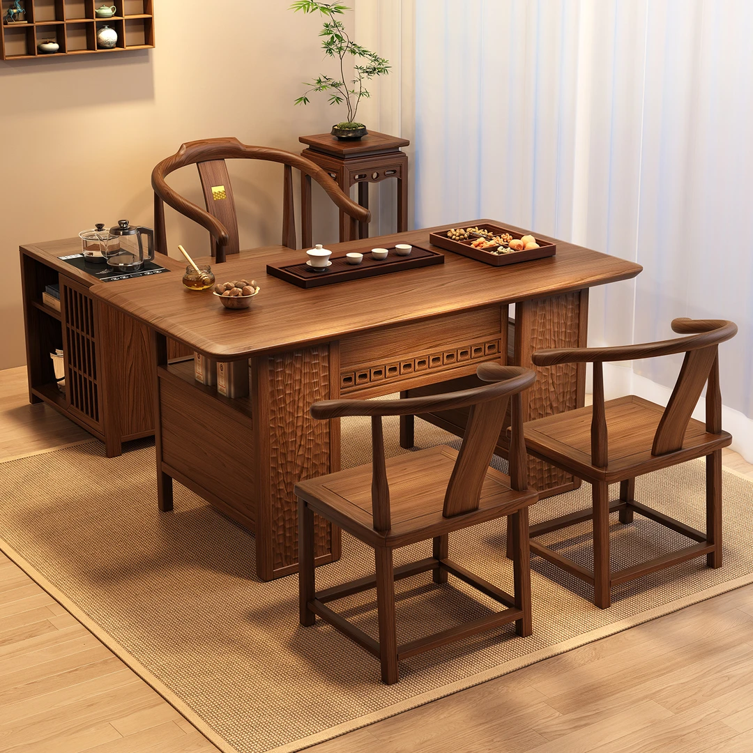 阳台茶桌椅组合实木茶台茶桌一整套乌金木小户型多功能家用泡茶几
