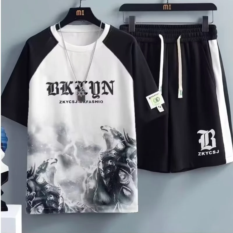 套装篮球衣夏季T恤运动服潮流短裤2024短袖休闲两件套韩版男