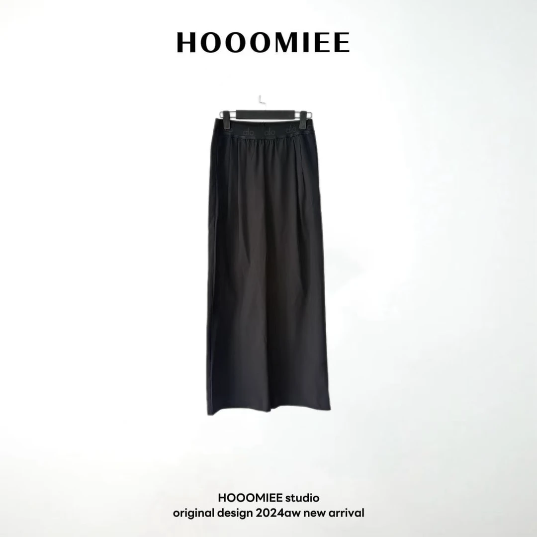 Hooomiee港风纯色凉感时尚气质女士松紧腰休闲裤20253A55