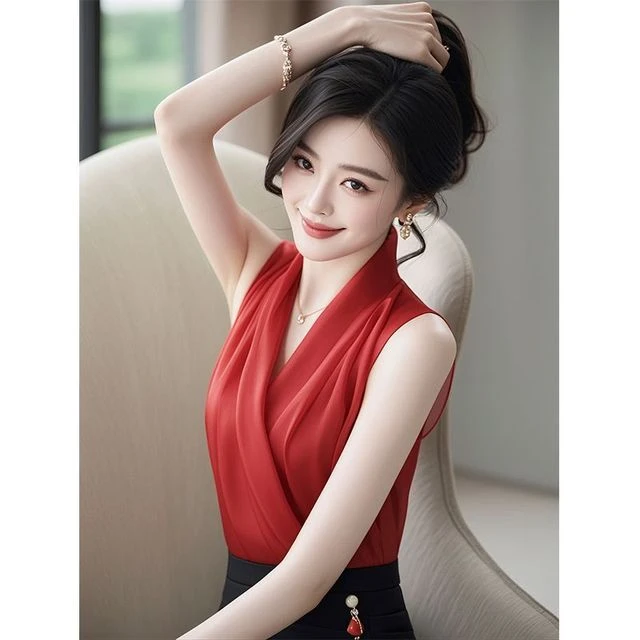 新款无袖上衣轻熟法式小众轻奢高级感气质绝美独特漂亮v领衬衫夏