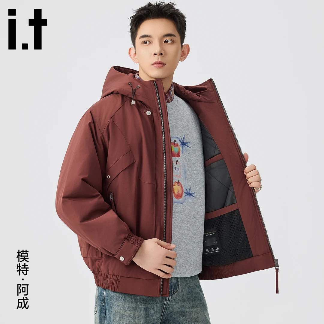 FIVE CM男士2025冬季新款连帽工装三防加厚加棉透气保暖上衣外套