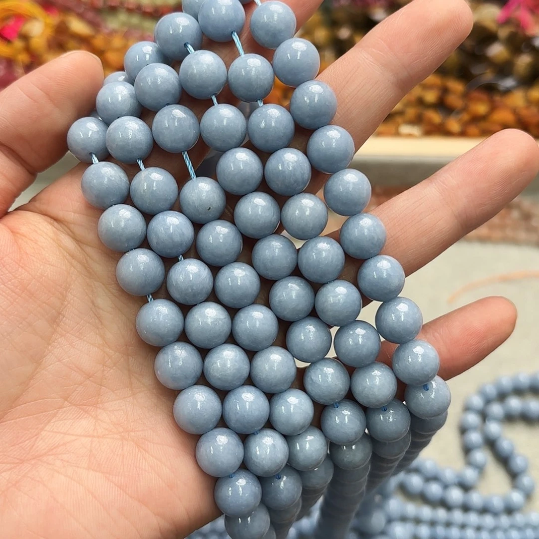 玛瑙/玉髓未镶嵌珠宝半成品卡十天使石圆珠一条