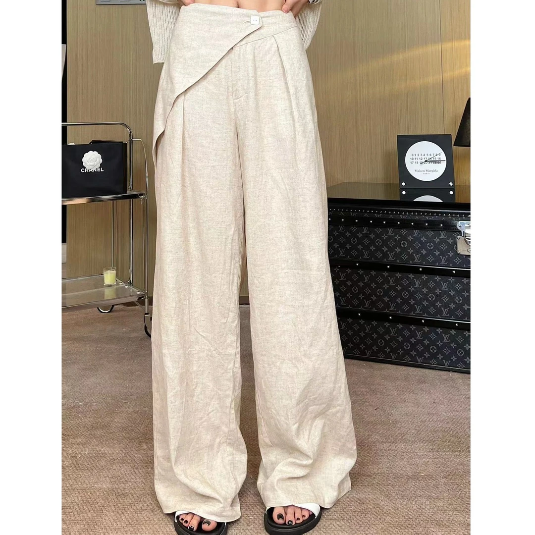 婉君【披帘亚麻裤】夏季时尚气质高腰垂感阔腿裤LWJ24B2K1291