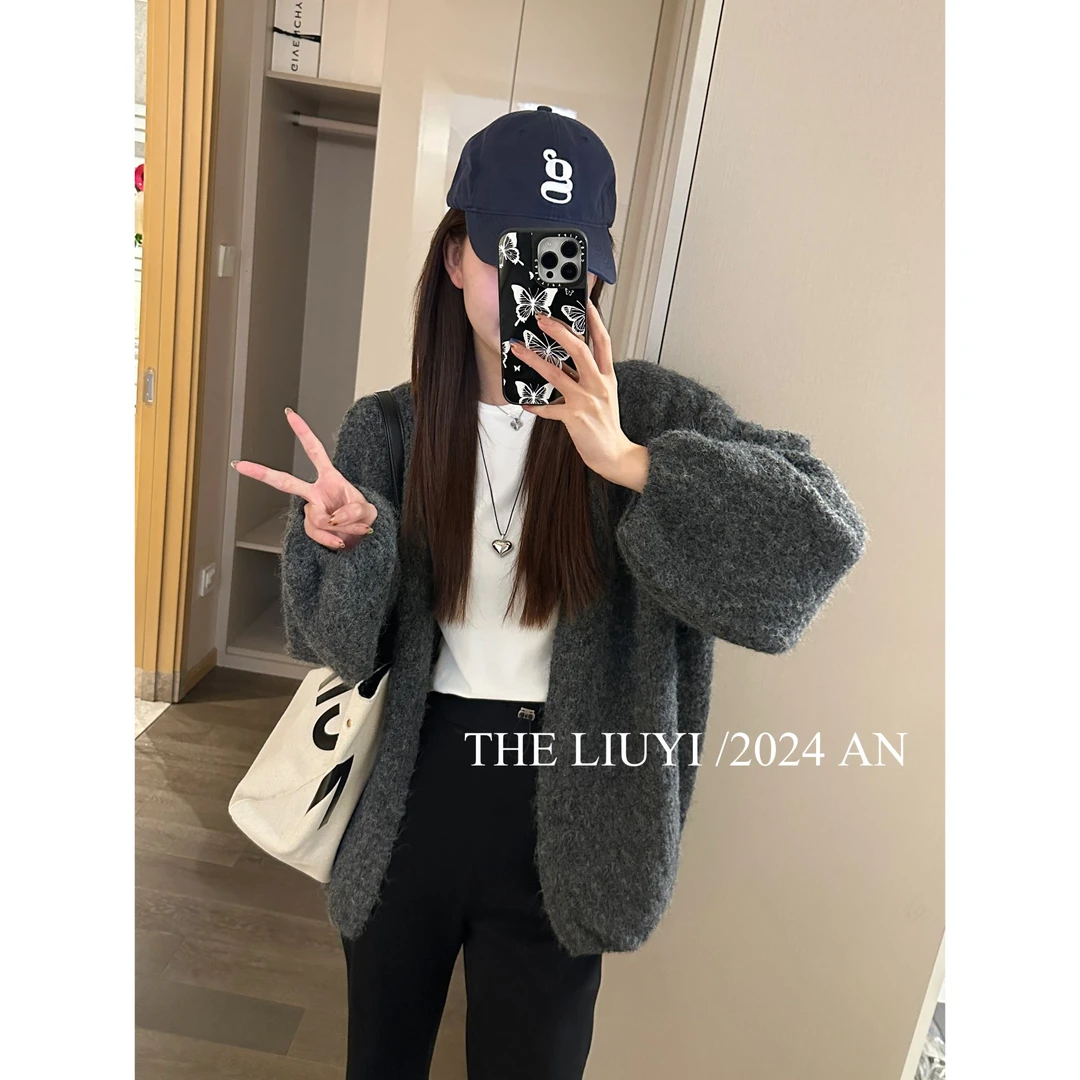 【LIUYI】软糯开衫~慵懒风加厚羊毛混纺宽松毛衣开衫外套48216