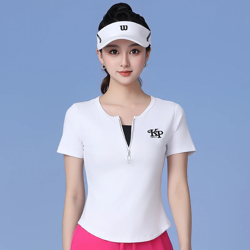 春夏新款运动休闲健身半拉链短袖两用上衣运动舞蹈广场舞上衣