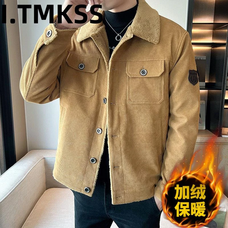 男士灯芯绒夹克秋冬加绒加厚休闲青年高级感羊羔绒外套2026新款潮