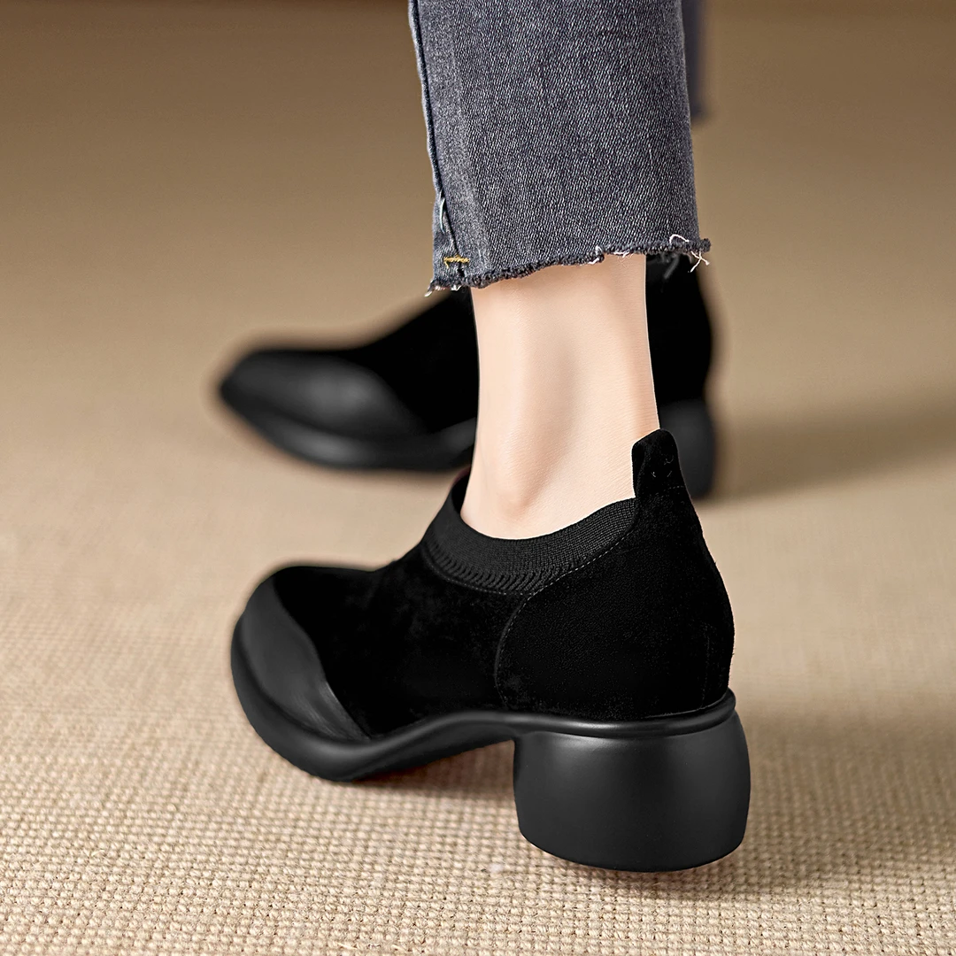 5cm~阔腿裤必备鞋秋冬深口单鞋女毛线口一脚蹬妈妈鞋不累脚小皮鞋