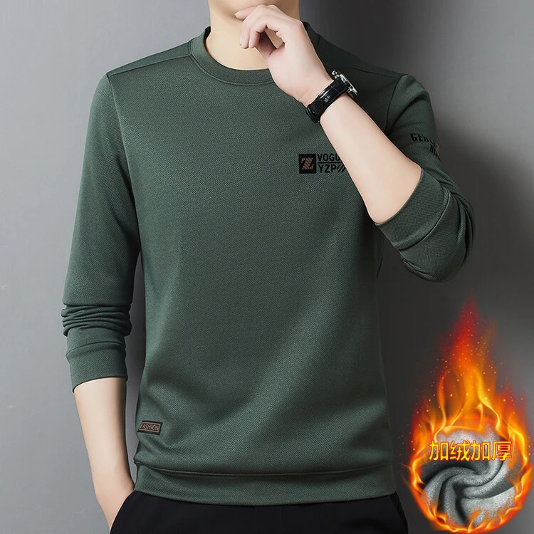 恒杉洋男士秋冬季加绒加厚长袖t恤衫纯棉百搭卫衣休闲打底上衣潮