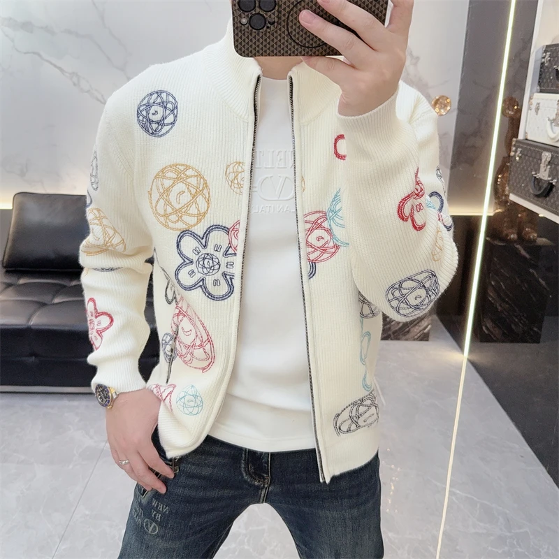 冰希欧意.时尚修身男士立领羊毛衫夹克毛衣潮流外套2025秋冬新款