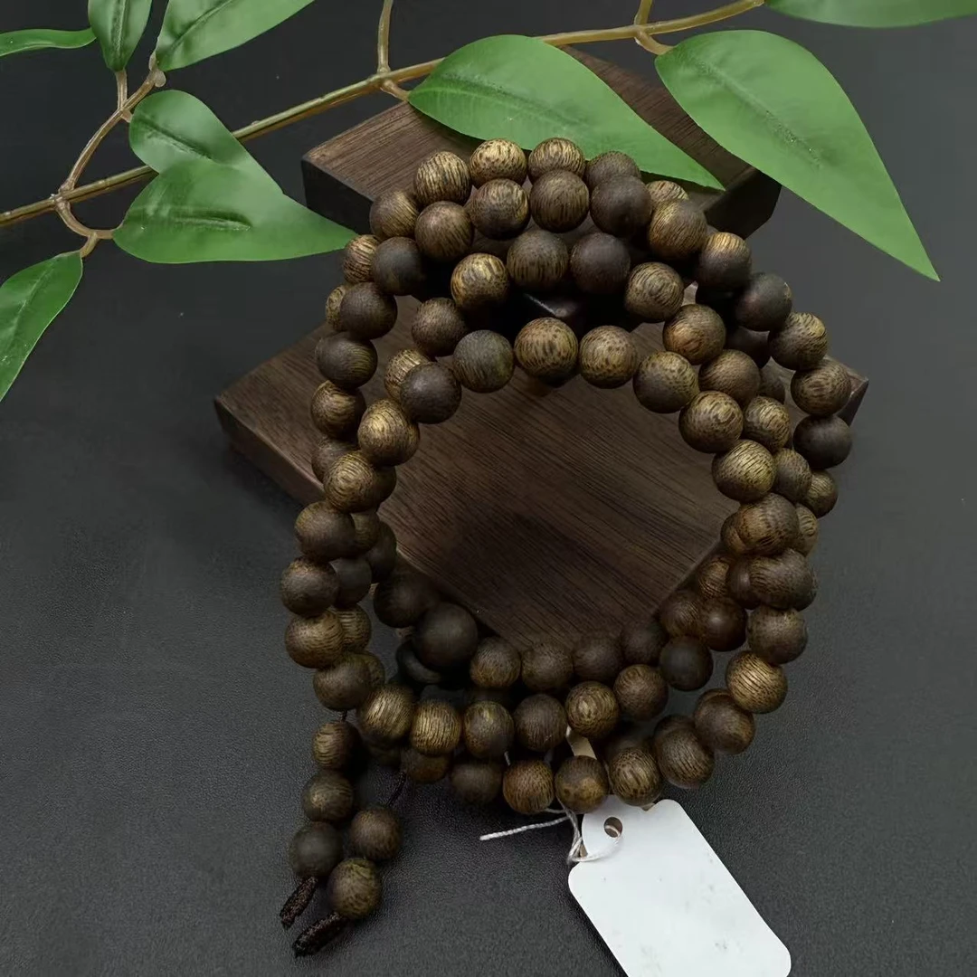 LOT.6海南莺歌绿奇楠6.2mm圆珠118颗多圈手串/010413